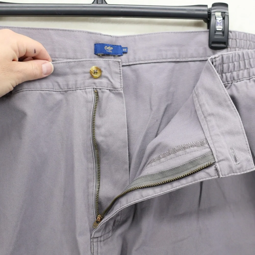 Cotton Traders Men Mercury Pleated Chino Pants Purple Gray Size 50 Elastic Waist